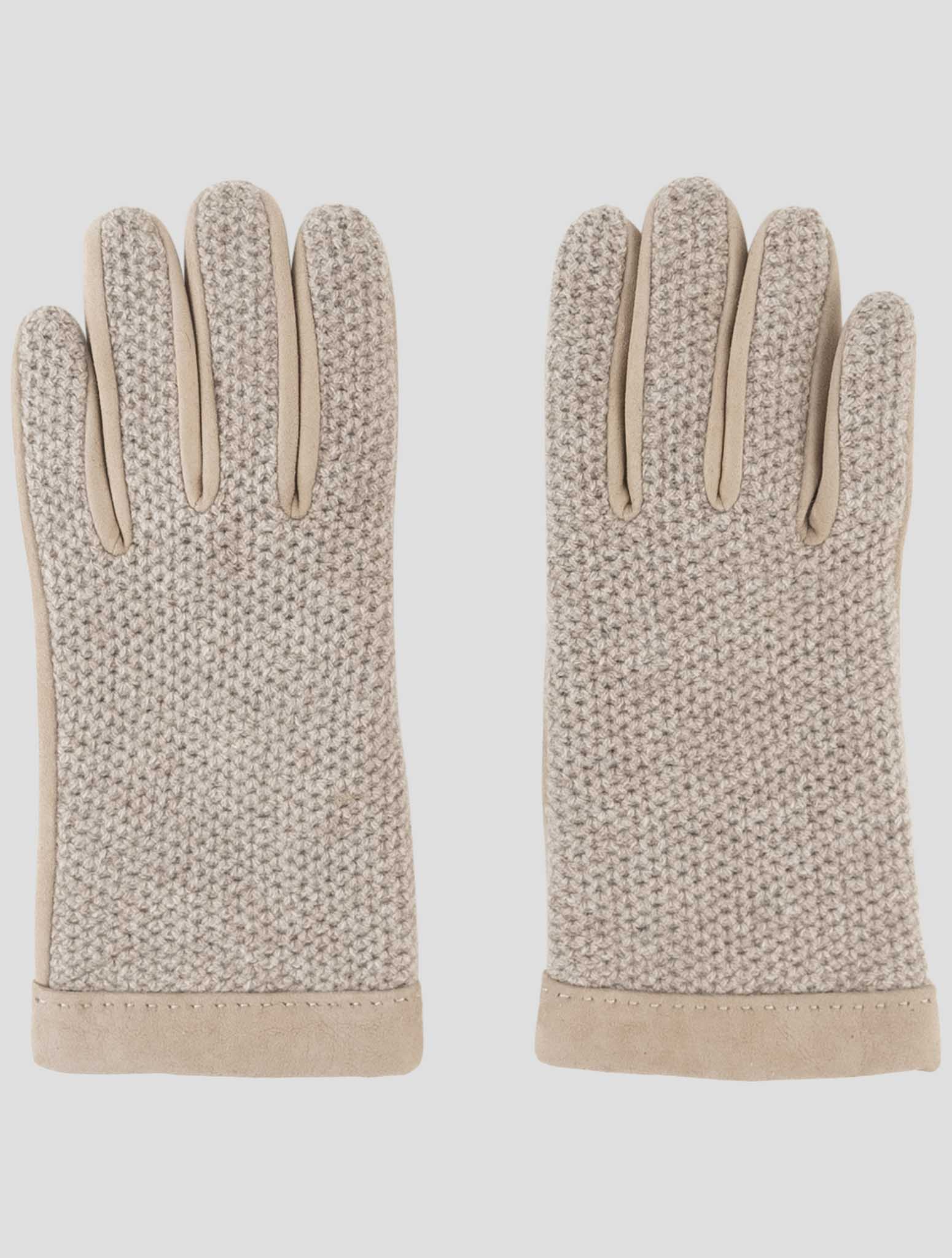 Kiton Beige Leather Suede Cashmere Gloves