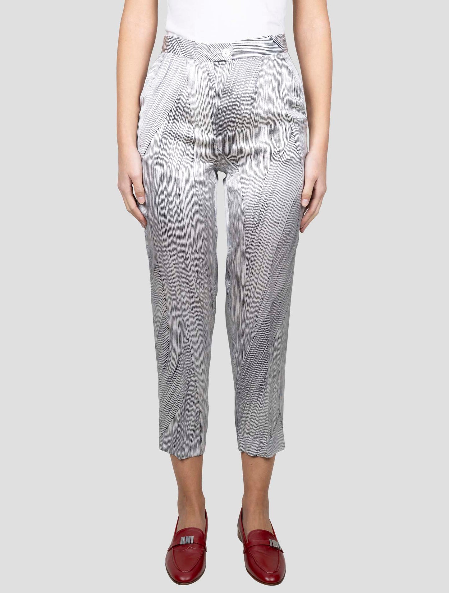 Kiton White Blue Silk Pants