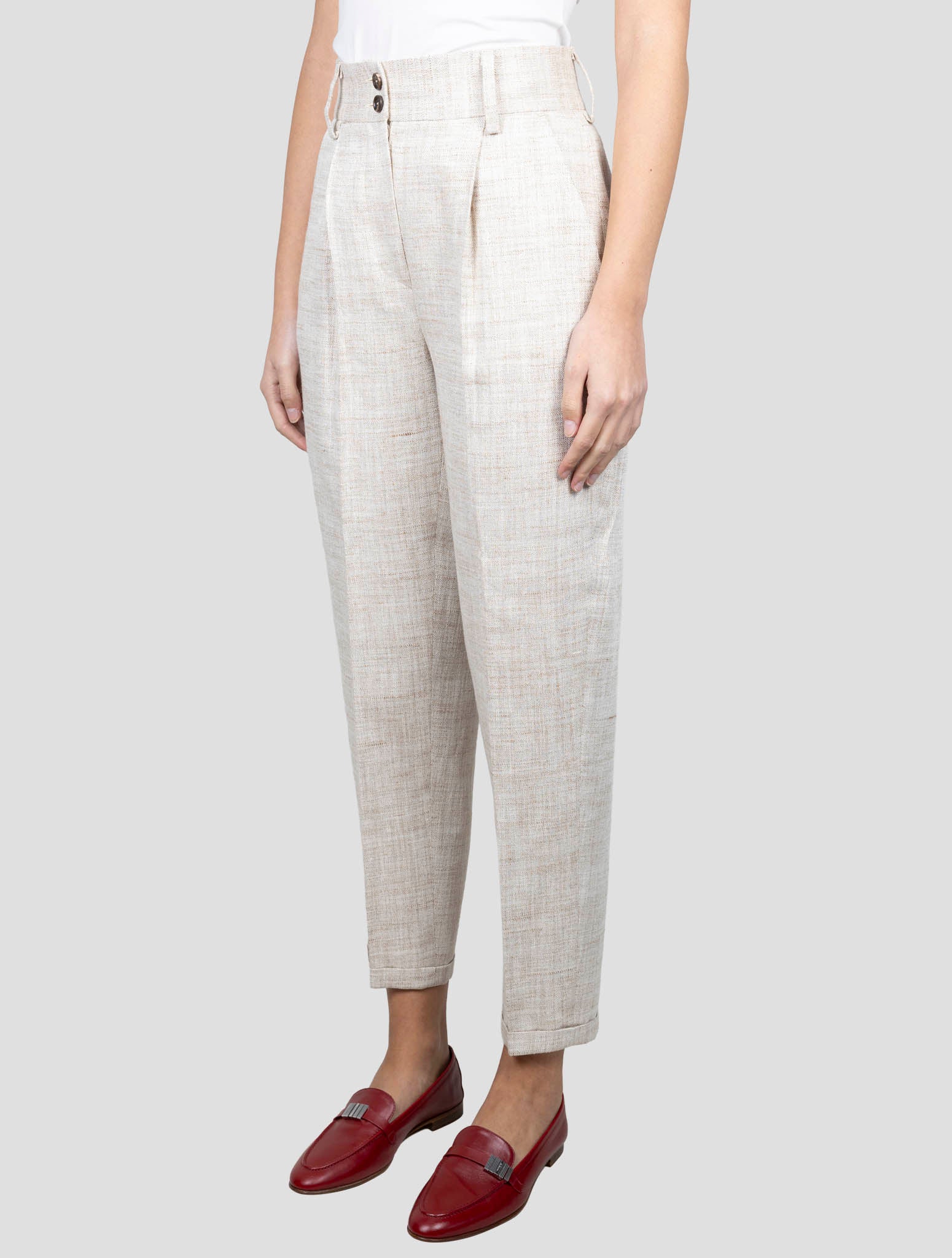 Kiton Beige Silk Linen Pl Pants