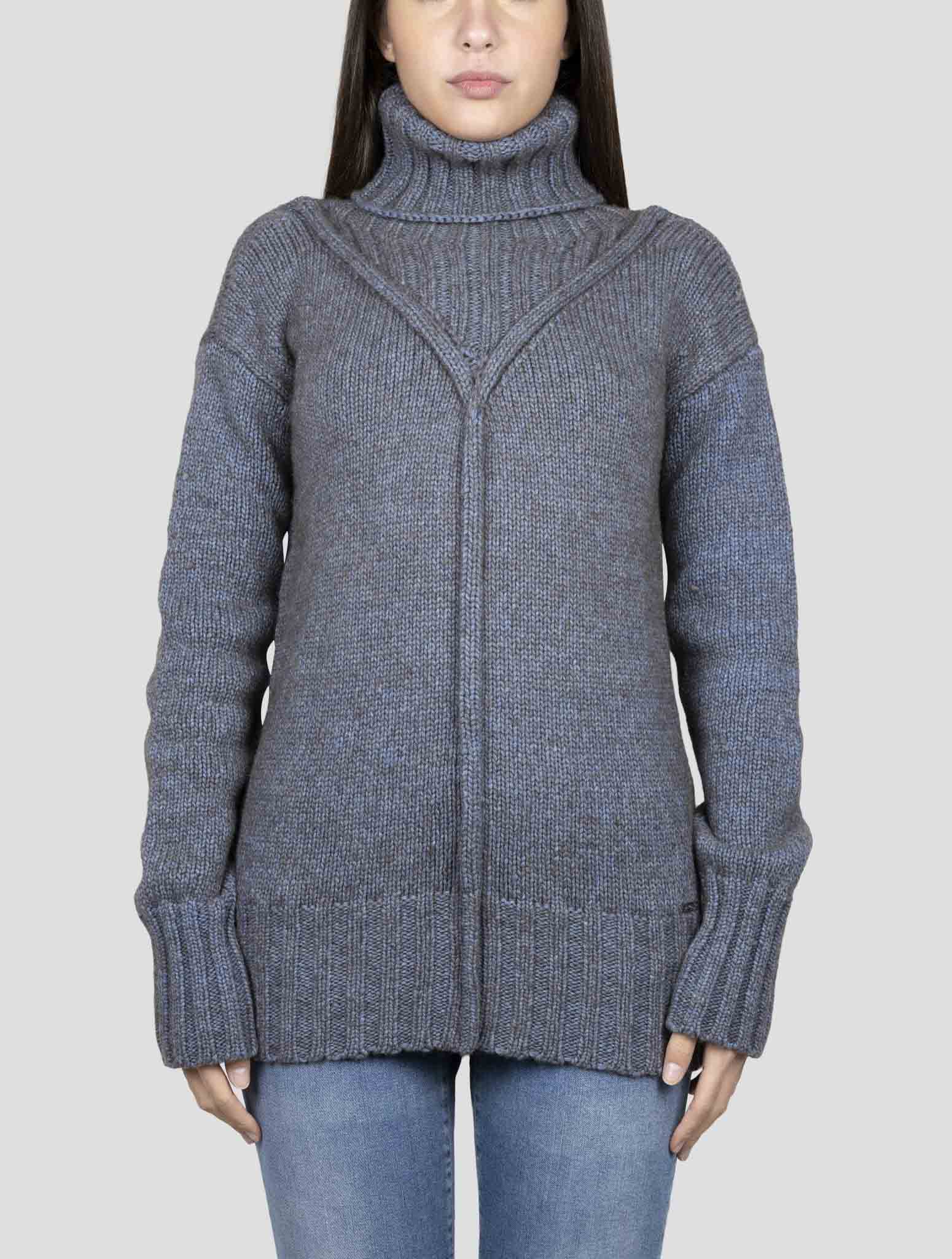 Kiton Blue Brown Cotton Yak Wool Sweater Turtleneck