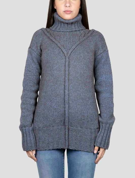 Kiton Blue Brown Cotton Yak Wool Sweater Turtleneck