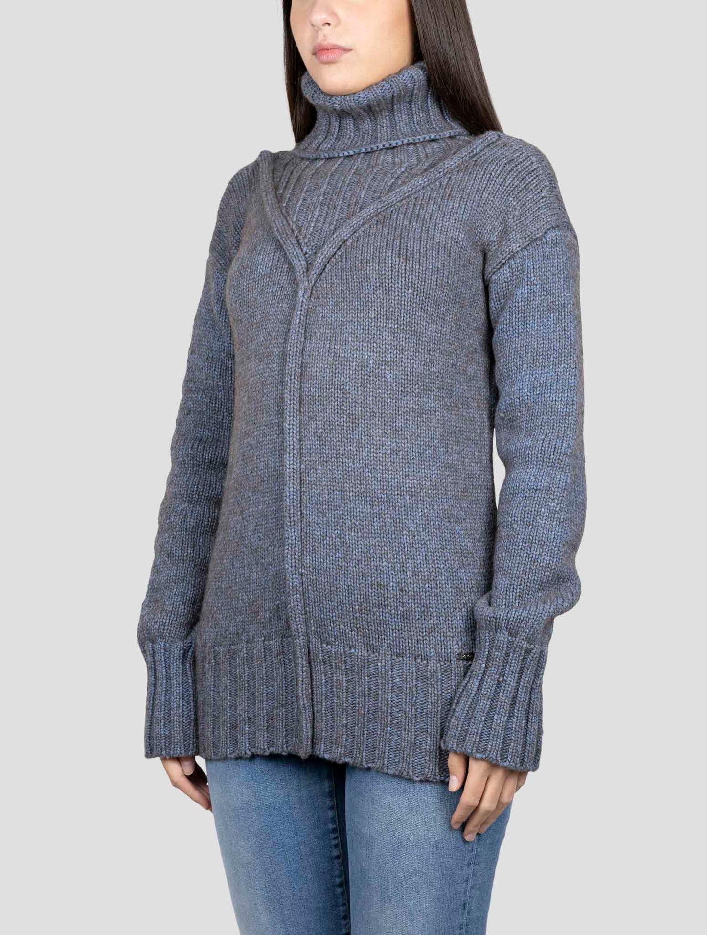 Kiton Blue Brown Cotton Yak Wool Sweater Turtleneck
