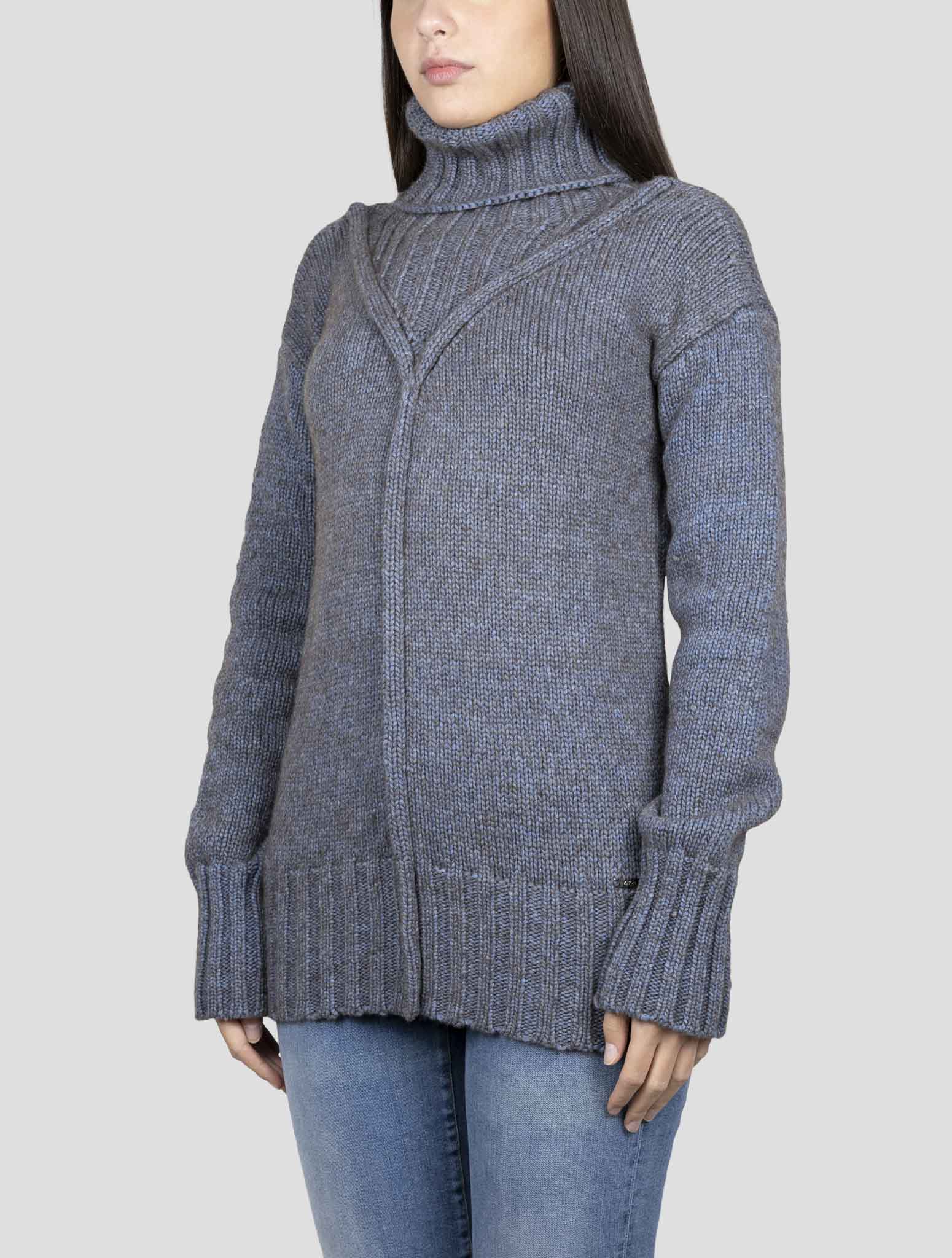 Kiton Blue Brown Cotton Yak Wool Sweater Turtleneck
