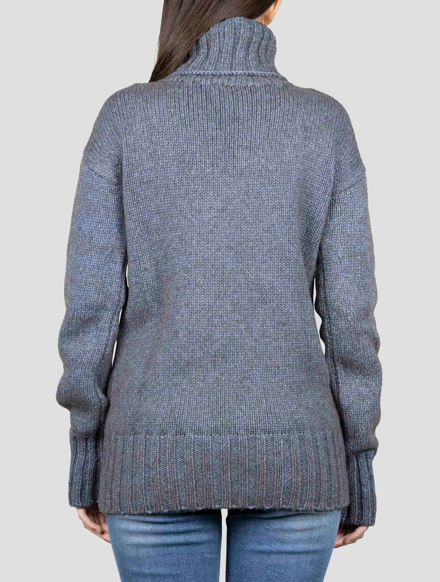 Kiton Blue Brown Cotton Yak Wool Sweater Turtleneck