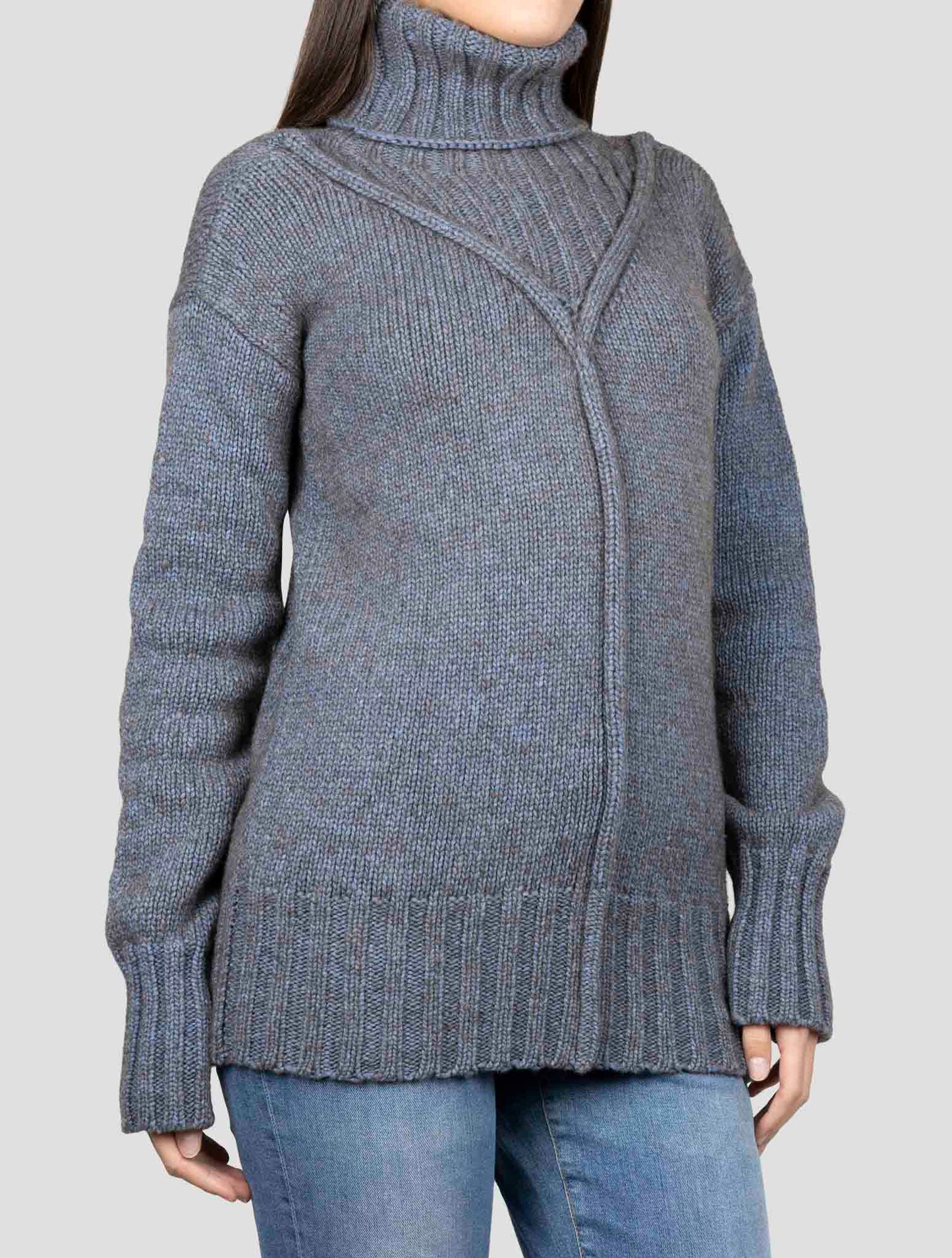 Kiton Blue Brown Cotton Yak Wool Sweater Turtleneck