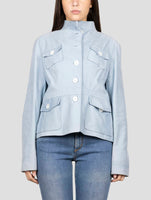 Kiton Light Blue Leather Coat