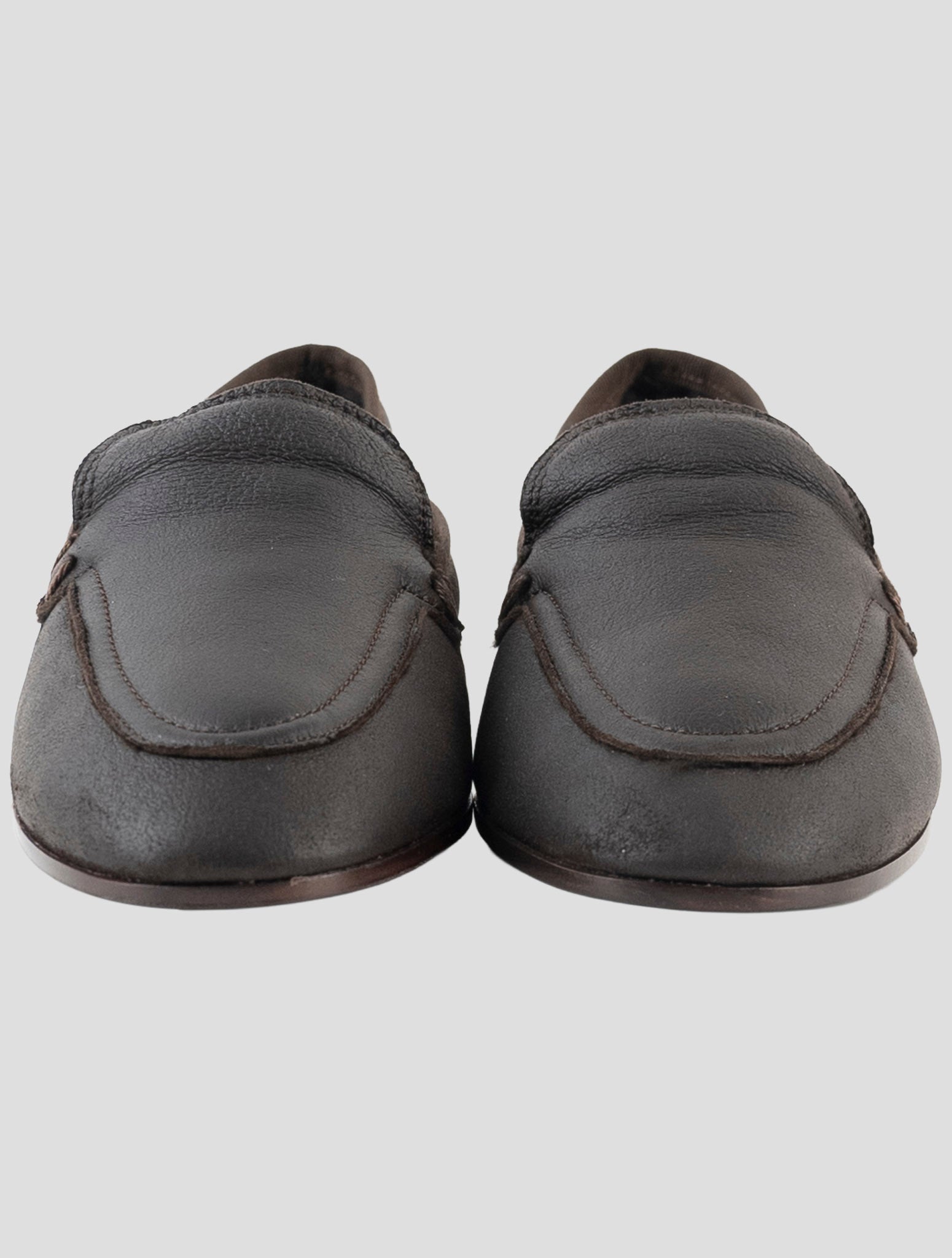 Kiton Dark Brown Leather Shearling Suede Loafers