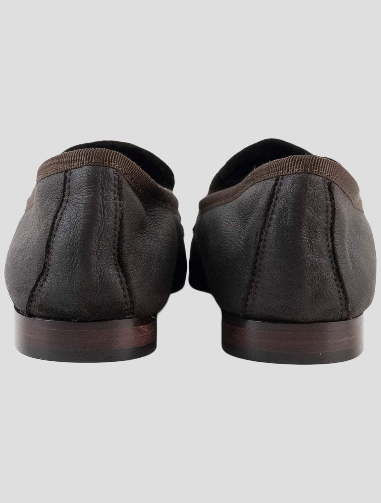Kiton Dark Brown Leather Shearling Suede Loafers
