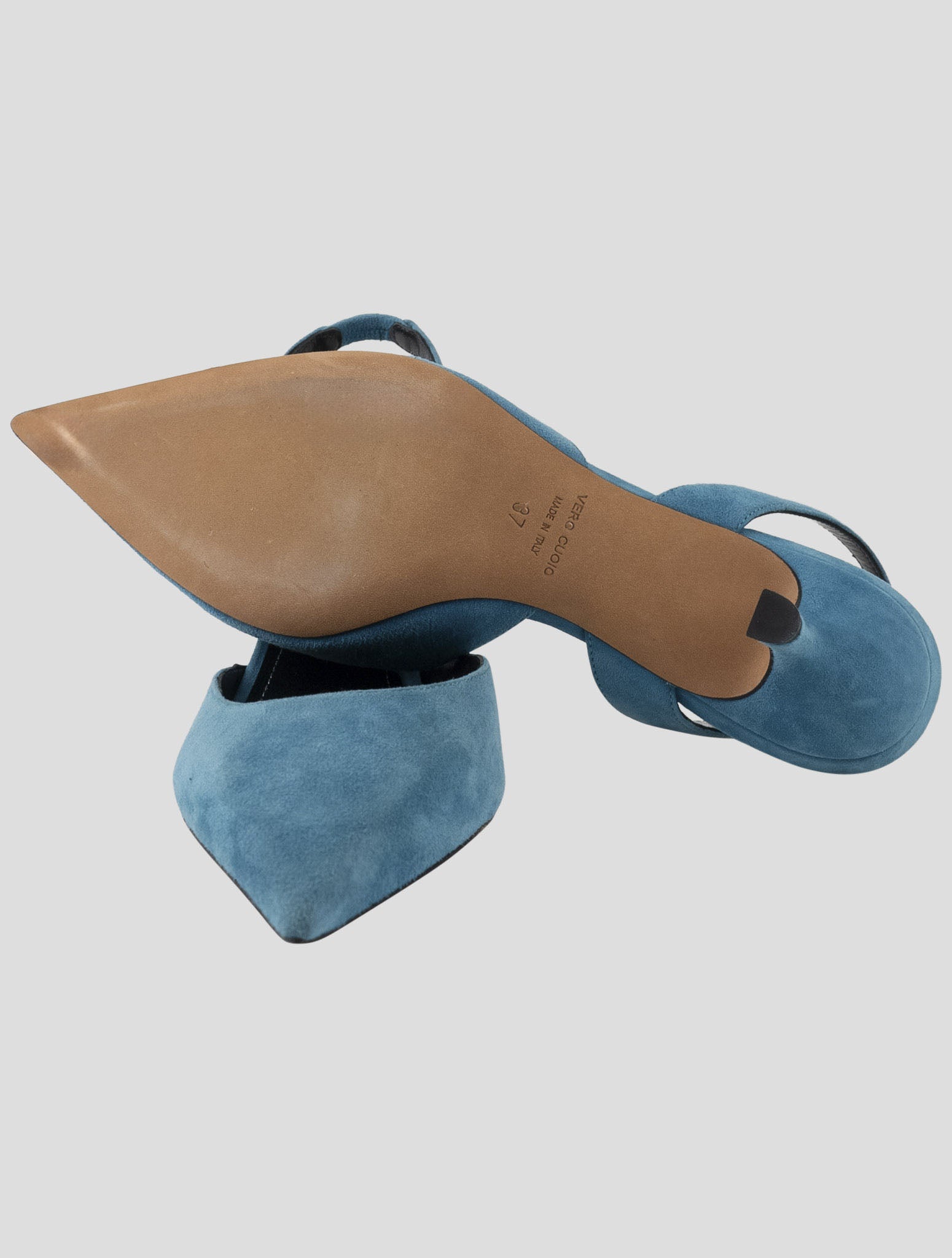 Kiton Light Blue Leather Suede Slingback