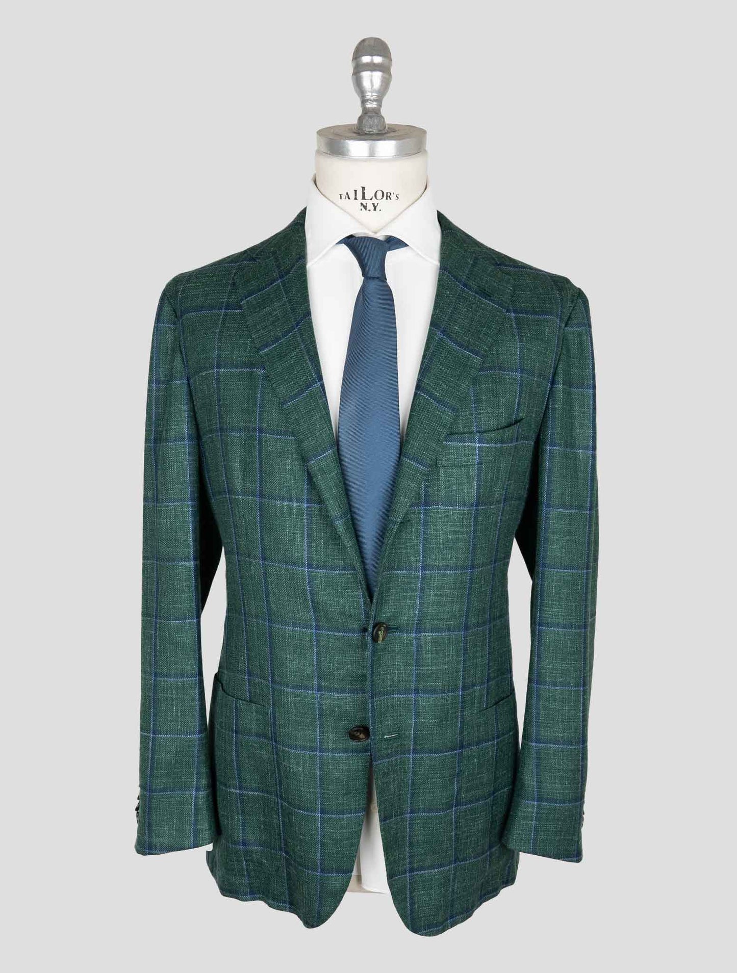 Kiton Green Blue Silk Cashmere Linen Blazer