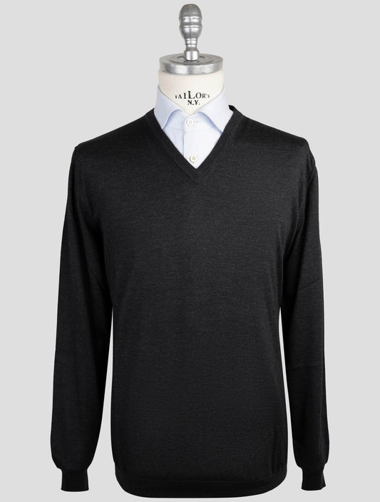Kiton Dark Gray Cashmere Silk Sweater V-Neck