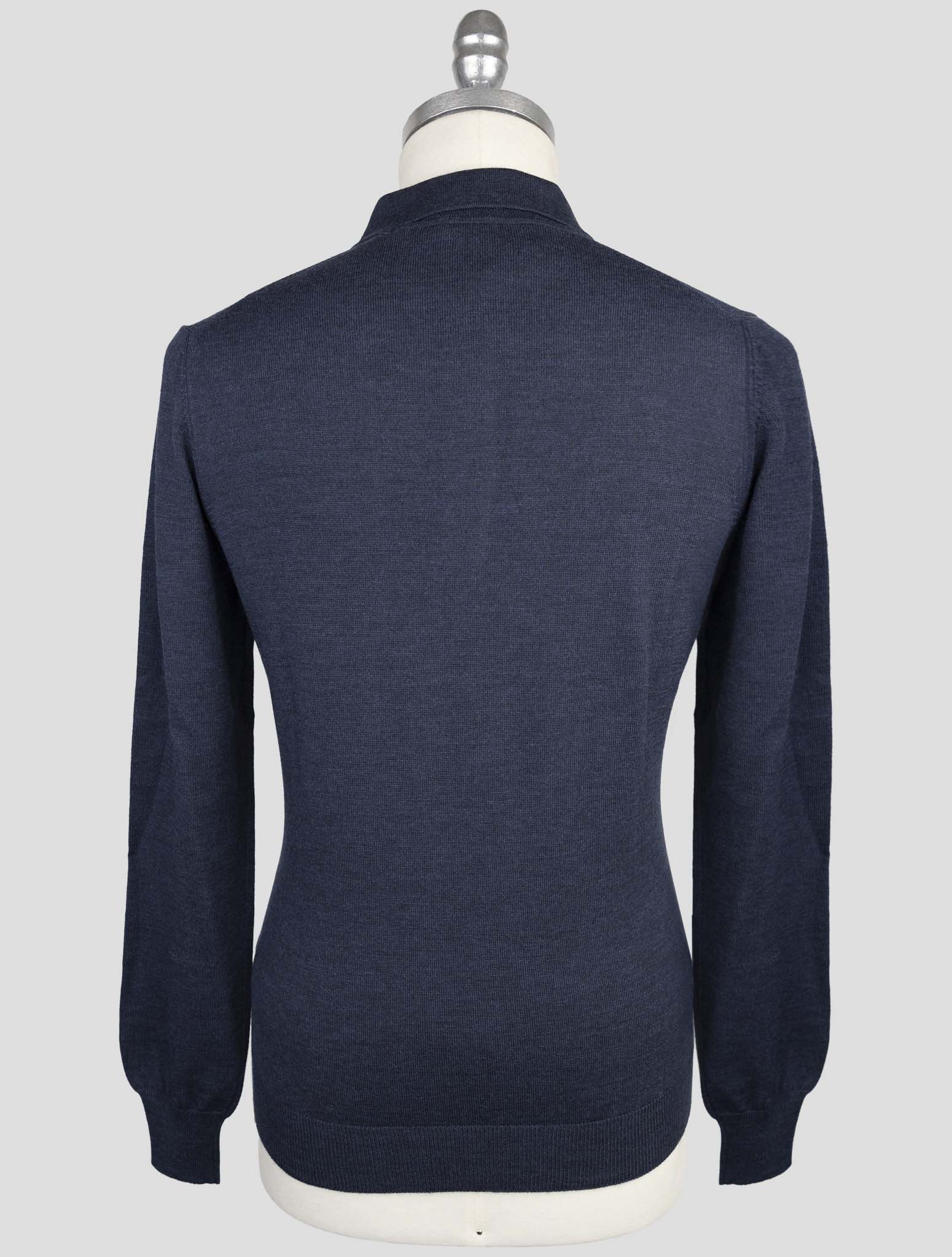 Kiton Blue Virgin Wool Sweater Polo