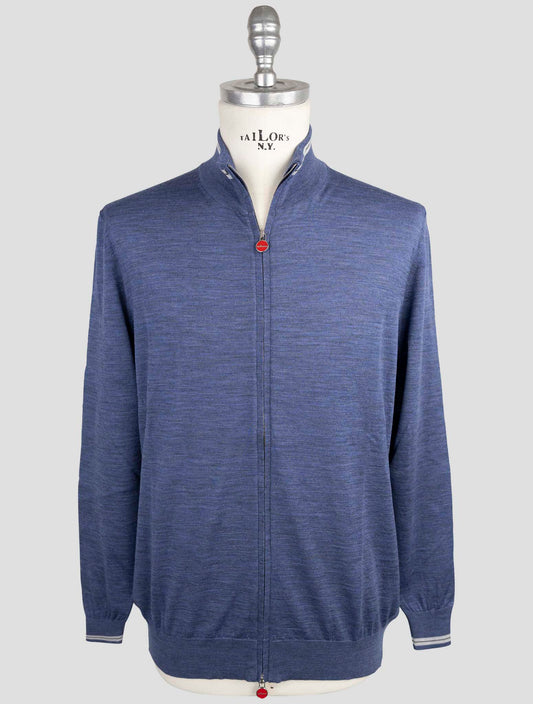 Kiton Blue Wool Sweater Full Zip