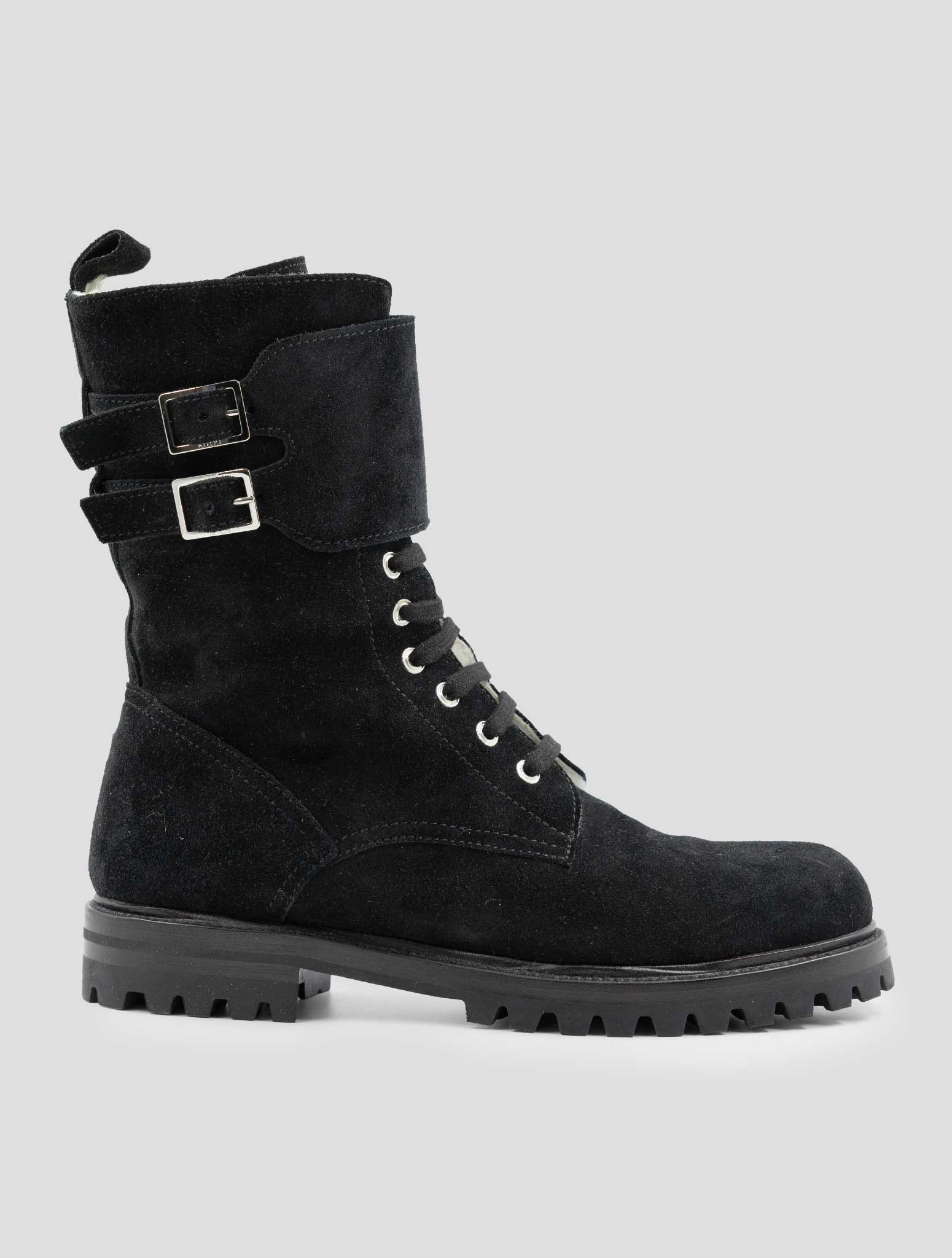 Kiton Black Leather Suede With Fur Boots