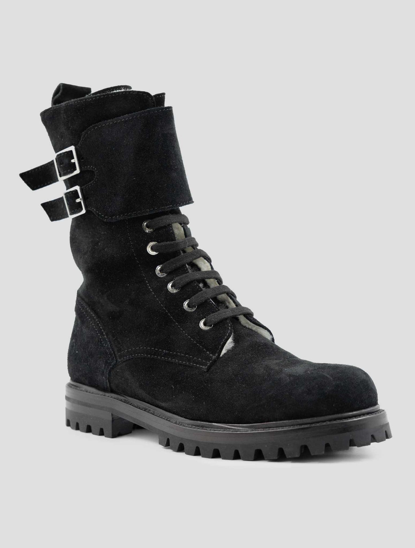Kiton Black Leather Suede With Fur Boots