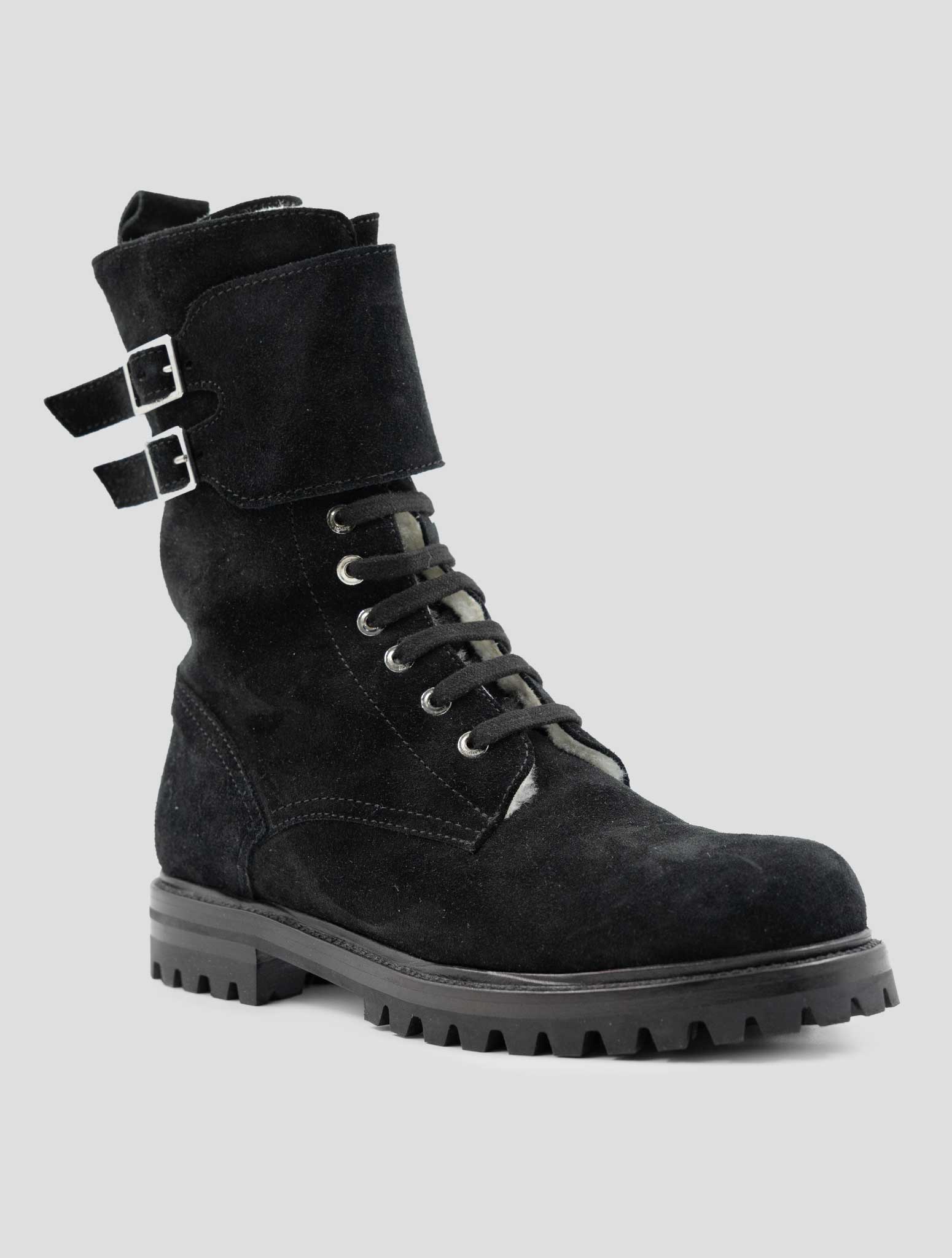 Kiton Black Leather Suede With Fur Boots