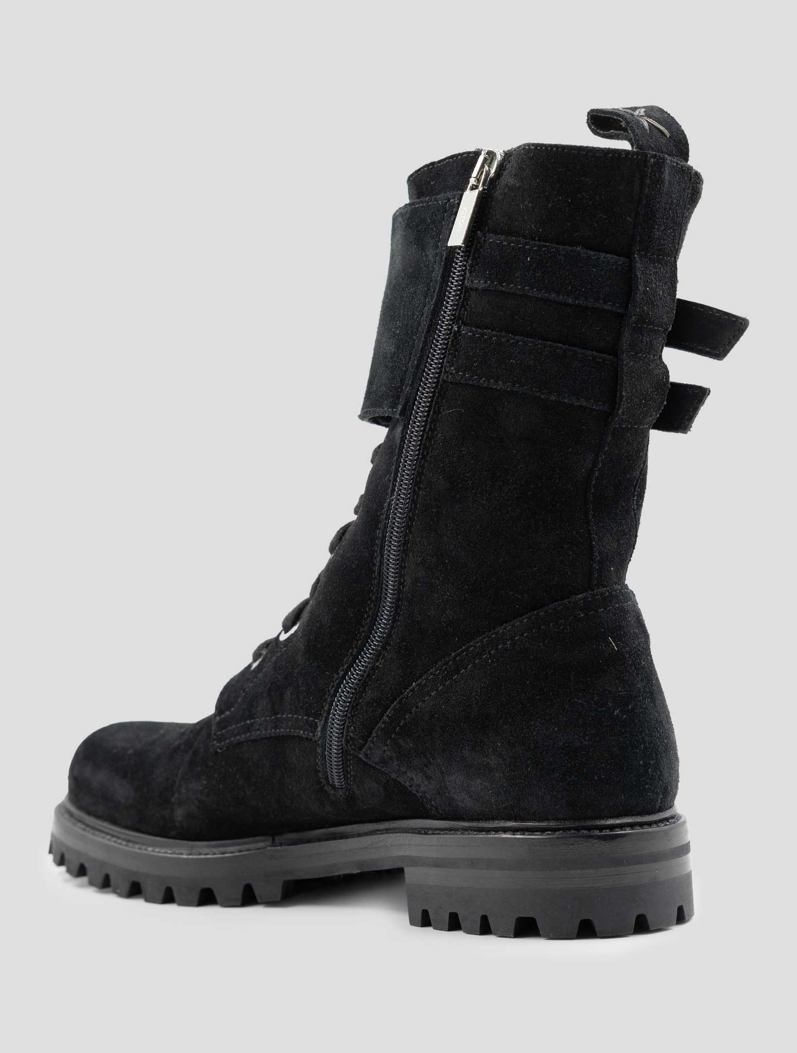 Kiton Black Leather Suede With Fur Boots