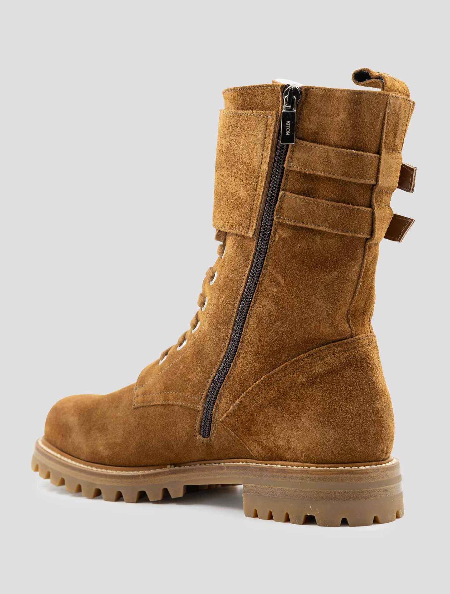 Kiton Brown Leather Suede With Fur Boots