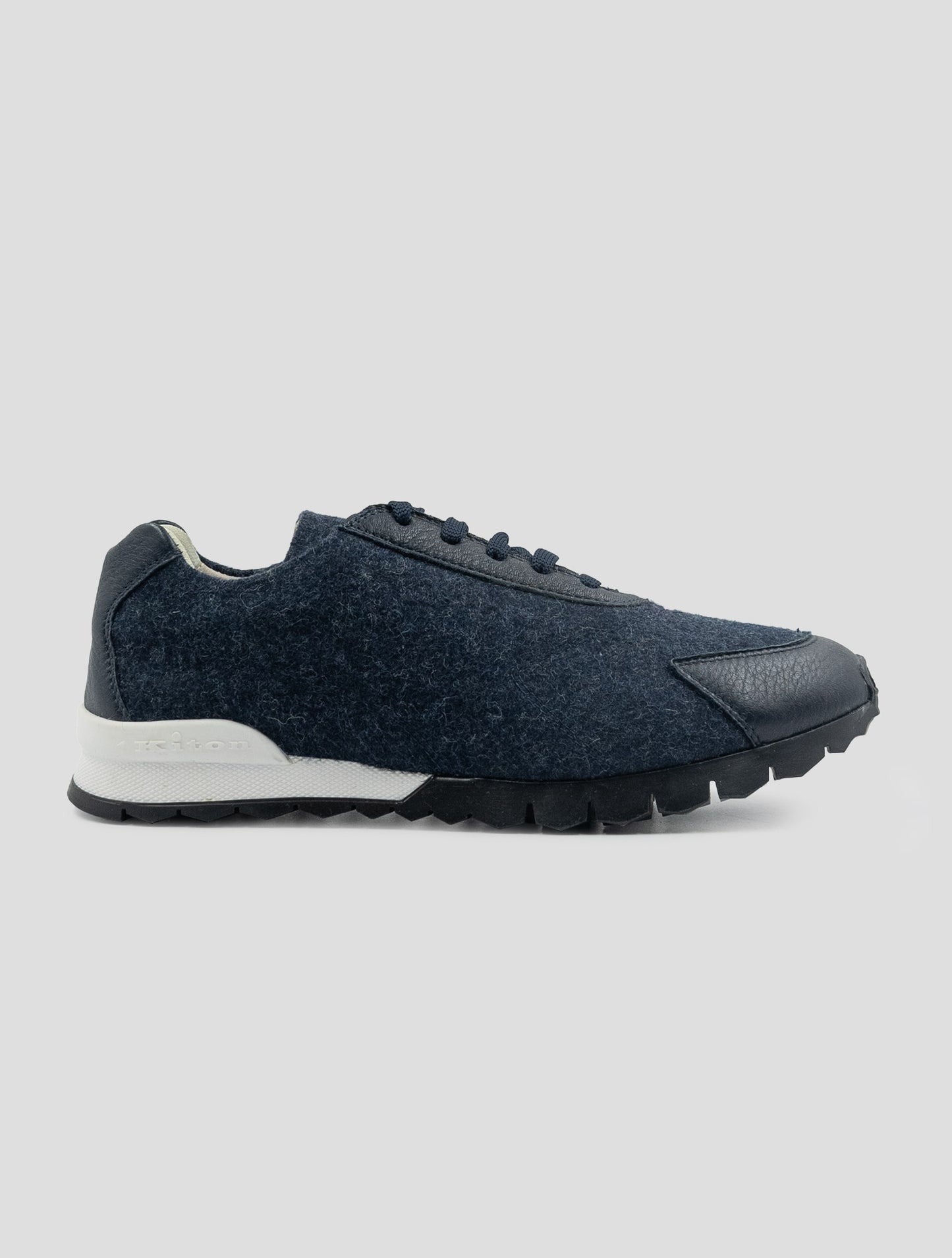 Kiton Blue Virgin Wool Pa Leather Sneakers