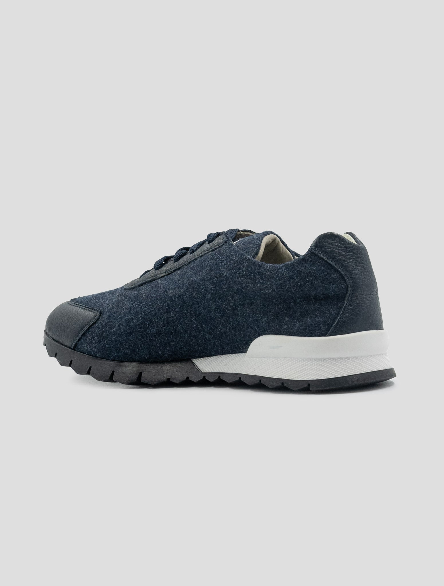 Kiton Blue Virgin Wool Pa Leather Sneakers