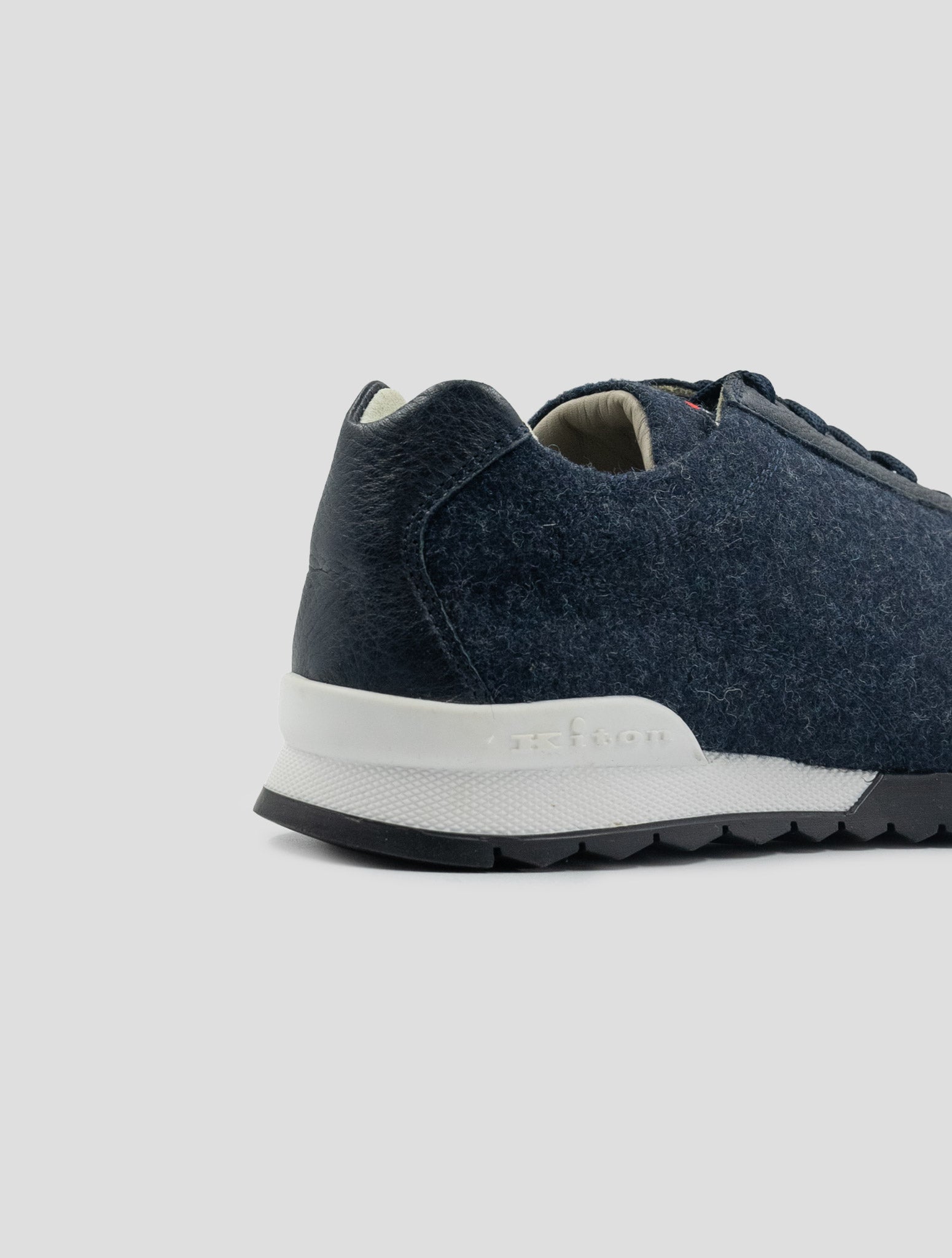 Kiton Blue Virgin Wool Pa Leather Sneakers