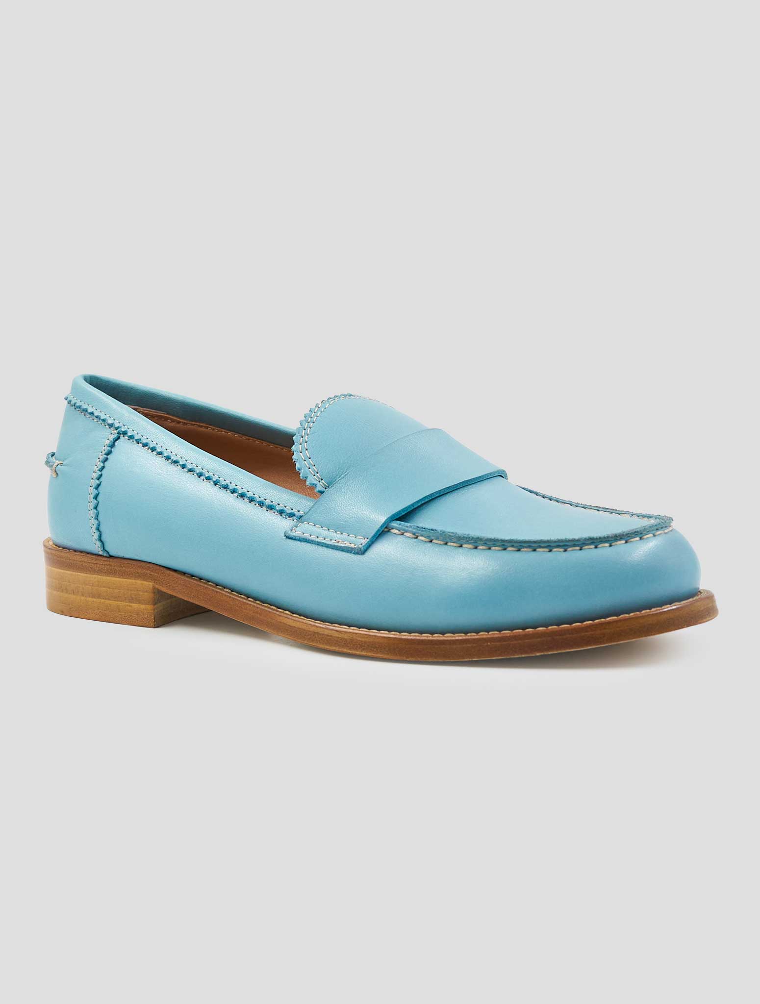 Kiton Light Blue Leather Loafers
