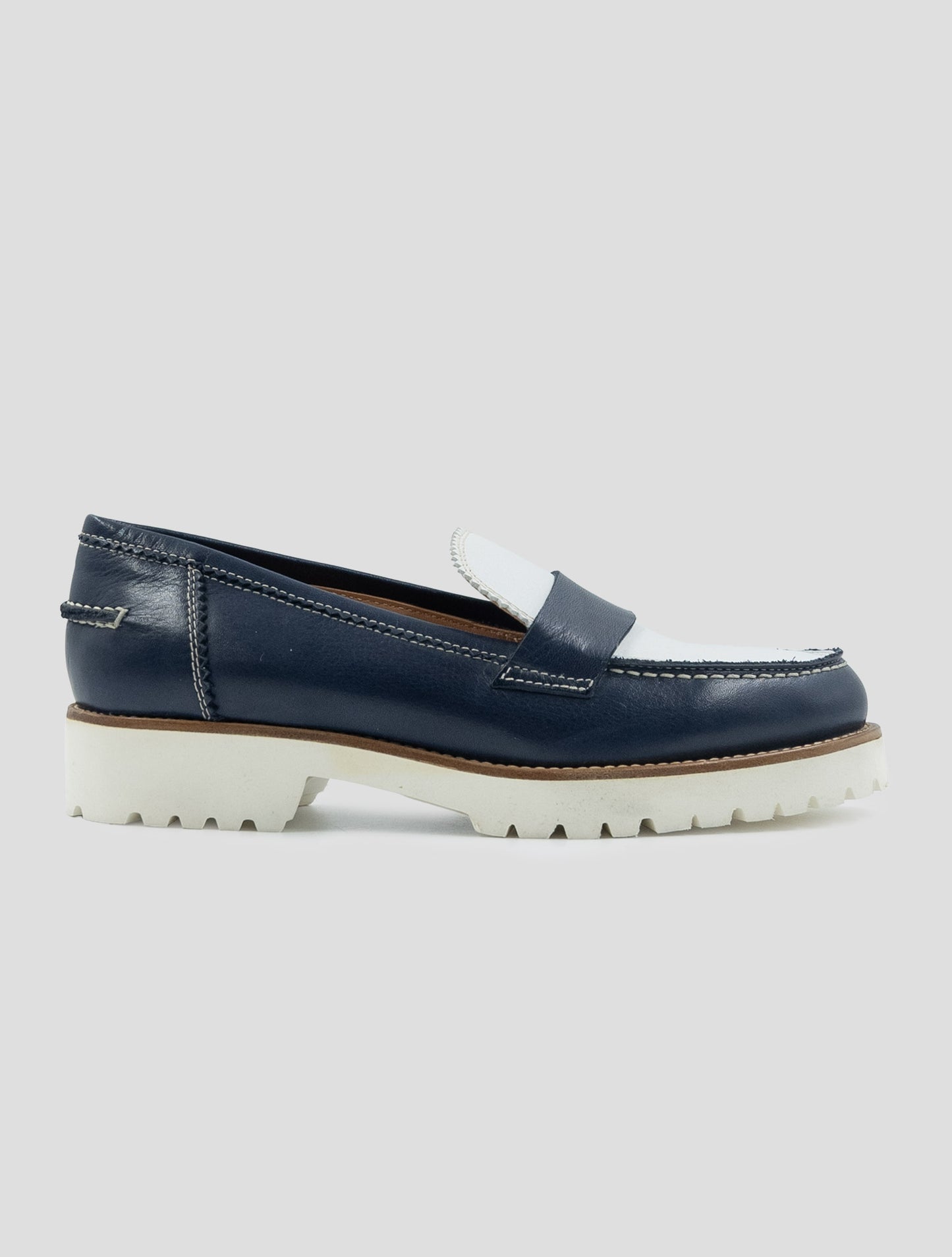 Kiton Blue White Leather Loafers