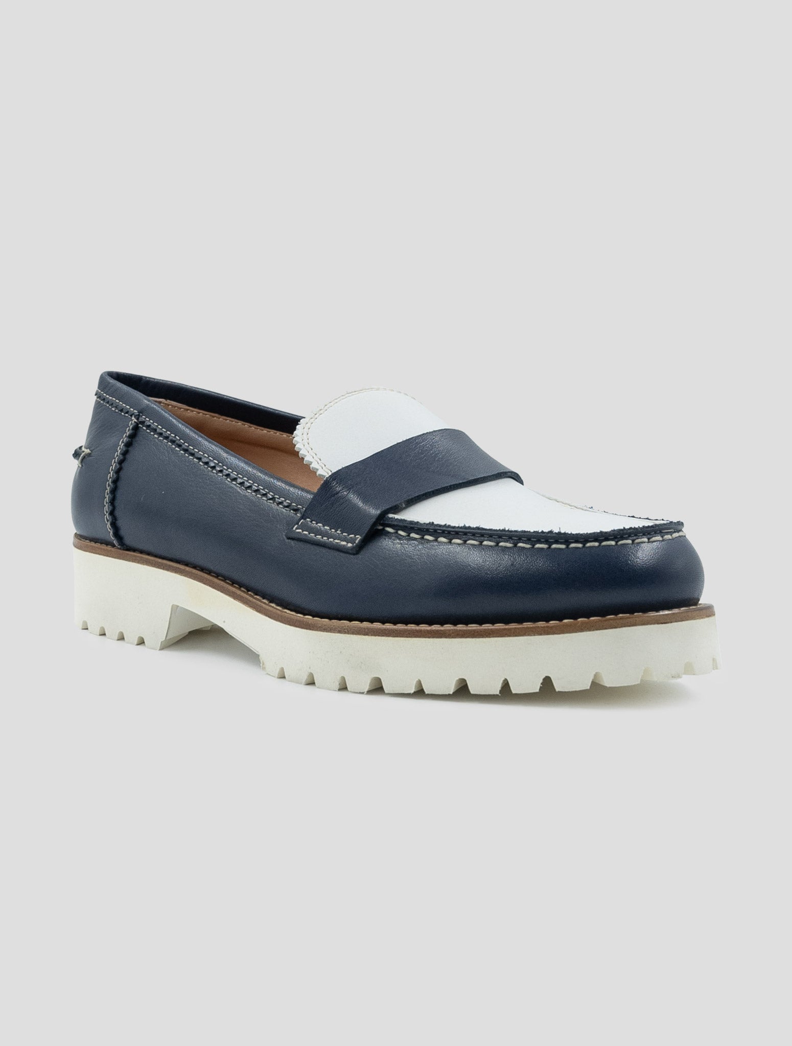 Kiton Blue White Leather Loafers
