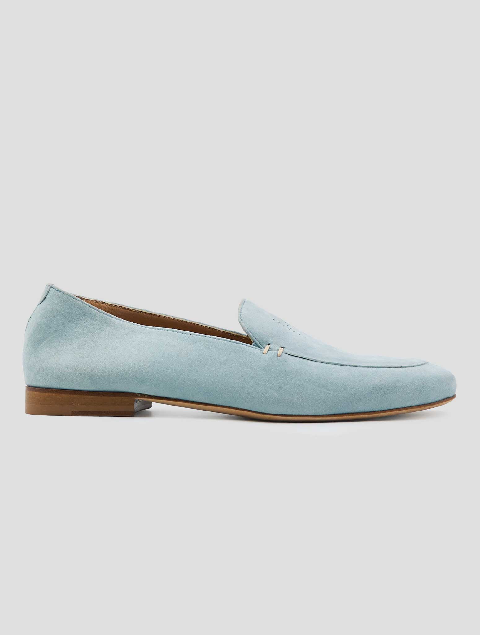 Kiton Light Blue Leather Suede Loafers