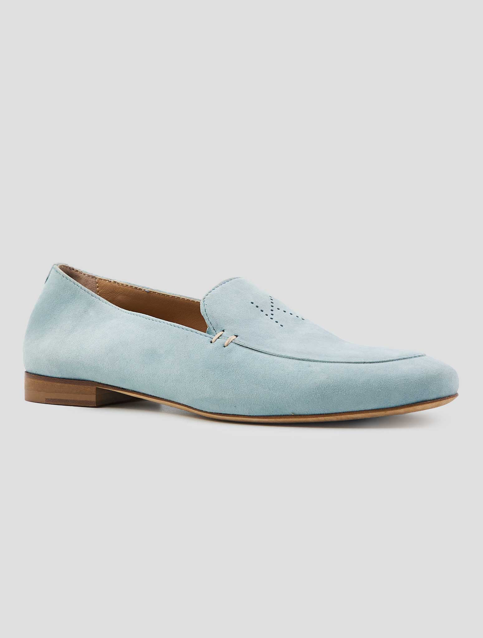 Kiton Light Blue Leather Suede Loafers