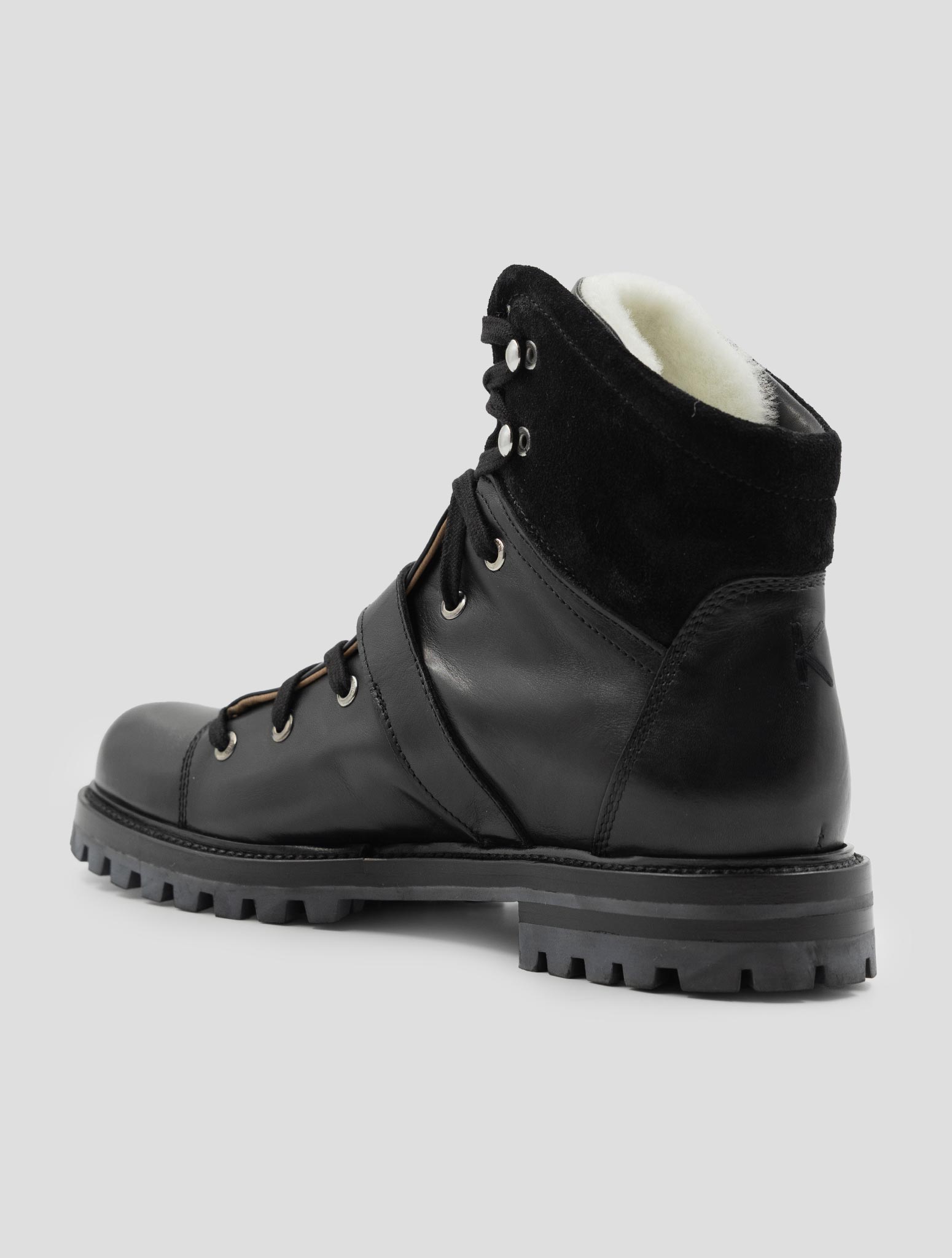 Kiton Black Leather Leather Suede With Fur Boots