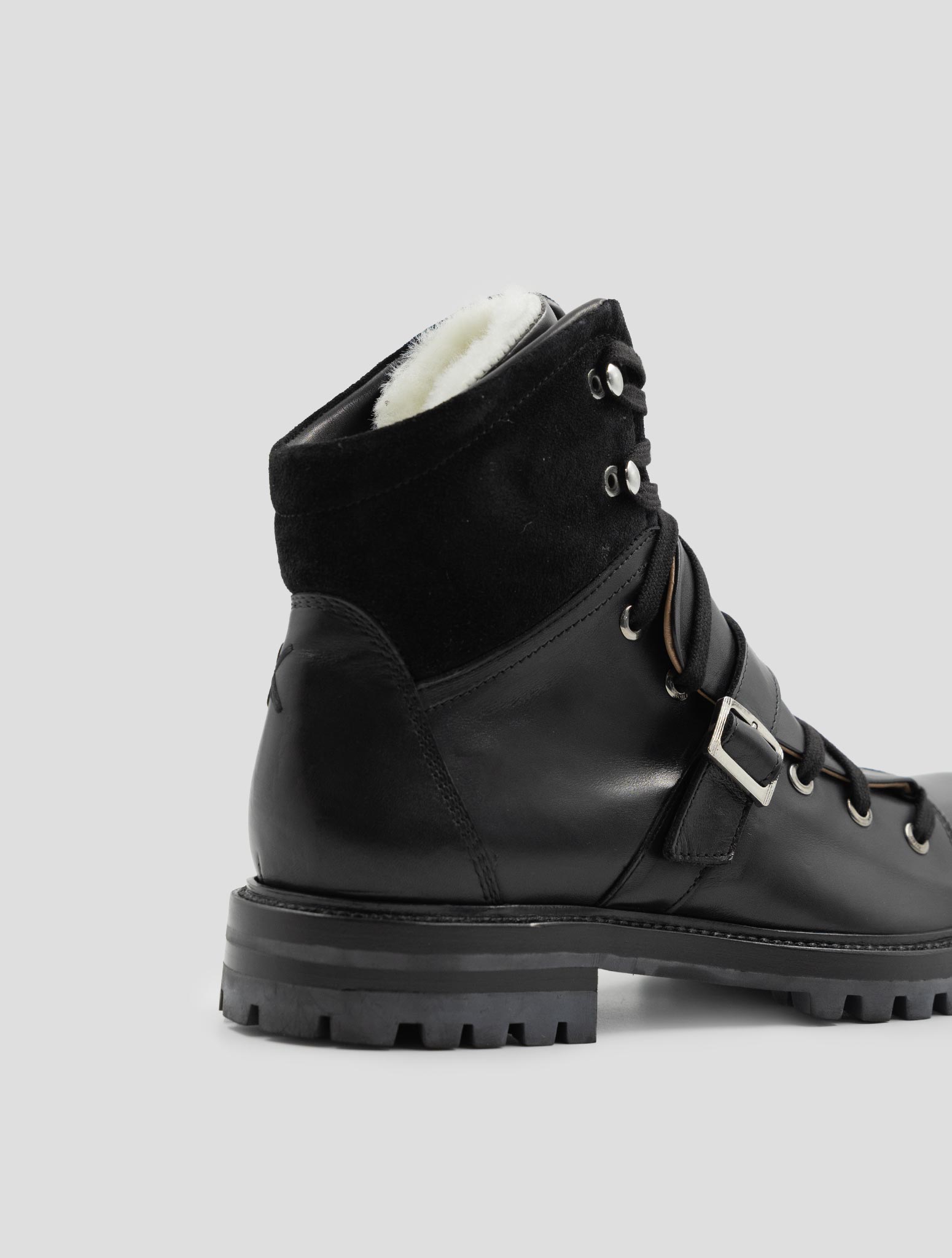 Kiton Black Leather Leather Suede With Fur Boots