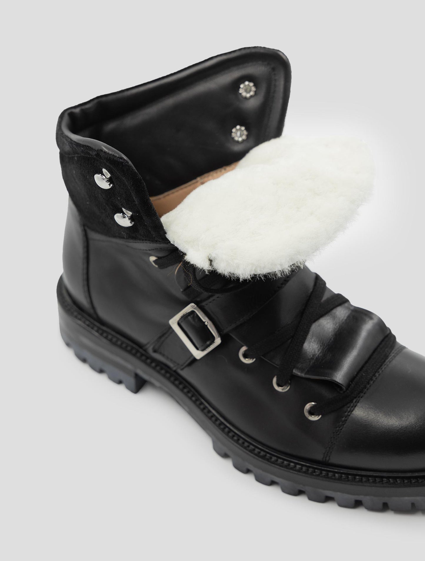 Kiton Black Leather Leather Suede With Fur Boots