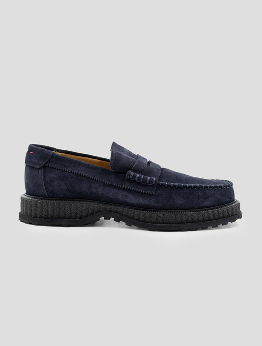 Kiton Blue Leather Suede Loafers