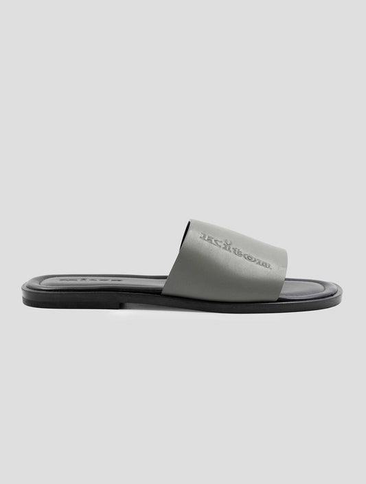 Kiton Black Gray Leather Slippers