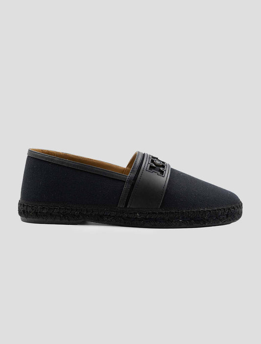 Kiton Knt Black Cotton Leather Espadrillas
