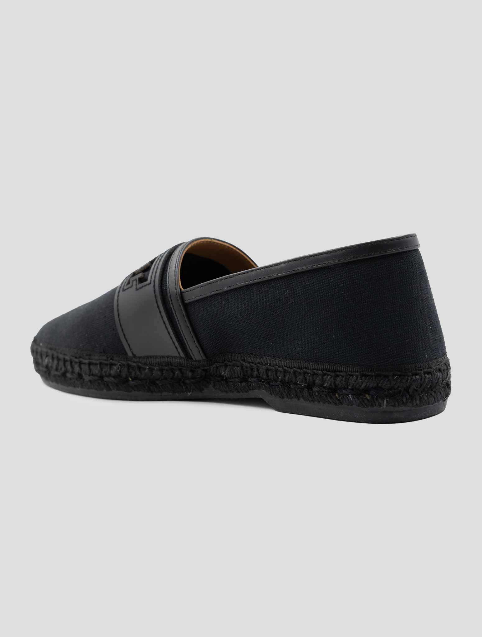 Kiton Knt Black Cotton Leather Espadrillas