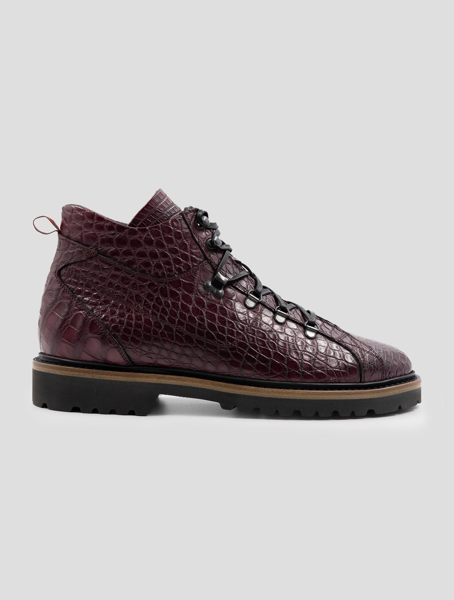 Kiton Bordeaux Leather Crocodile Boots