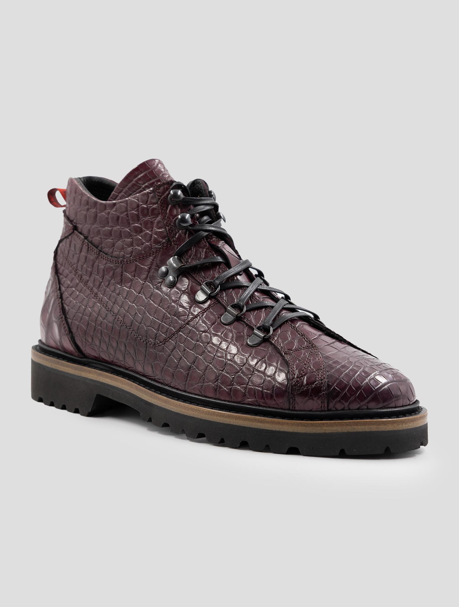 Kiton Bordeaux Leather Crocodile Boots