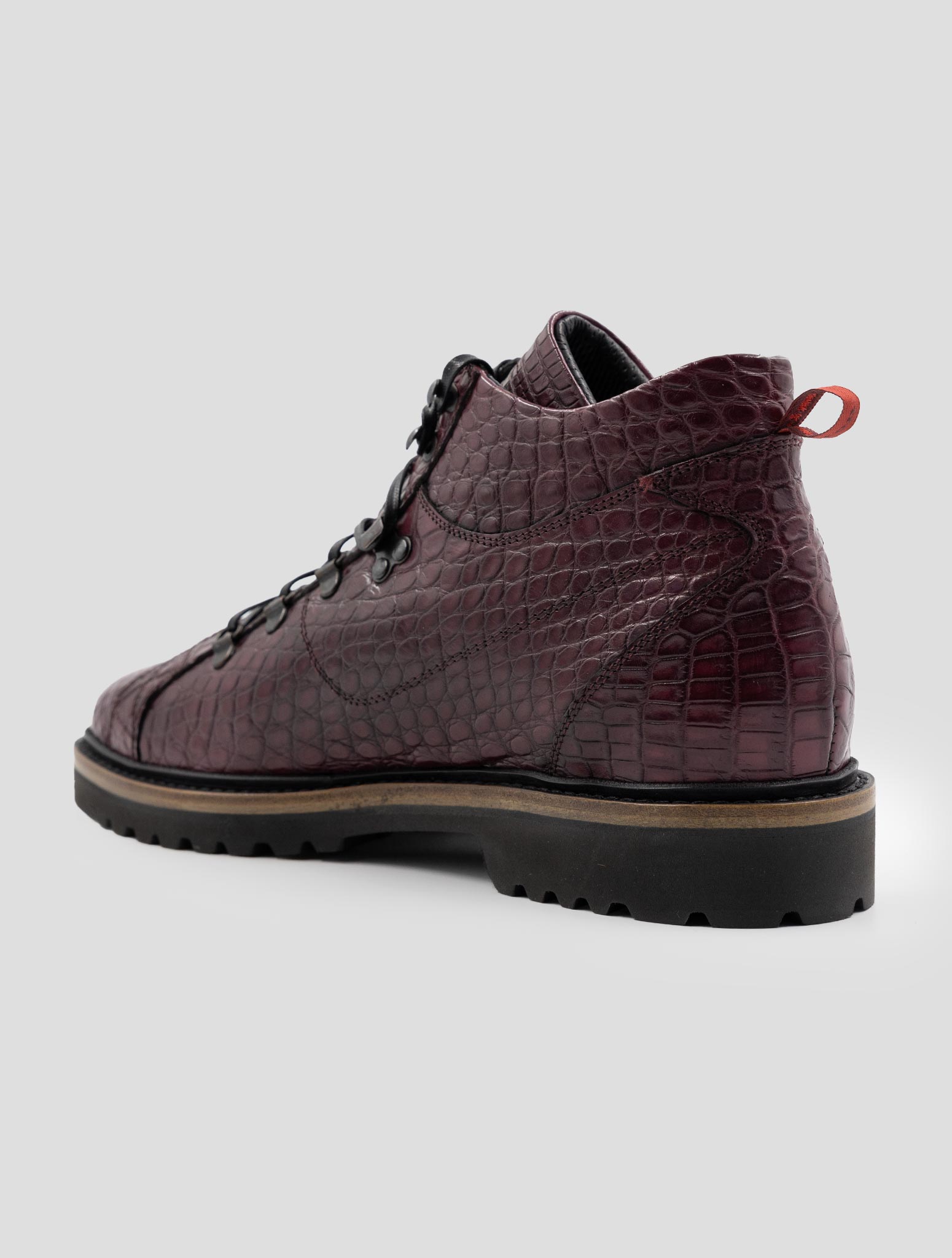Kiton Bordeaux Leather Crocodile Boots