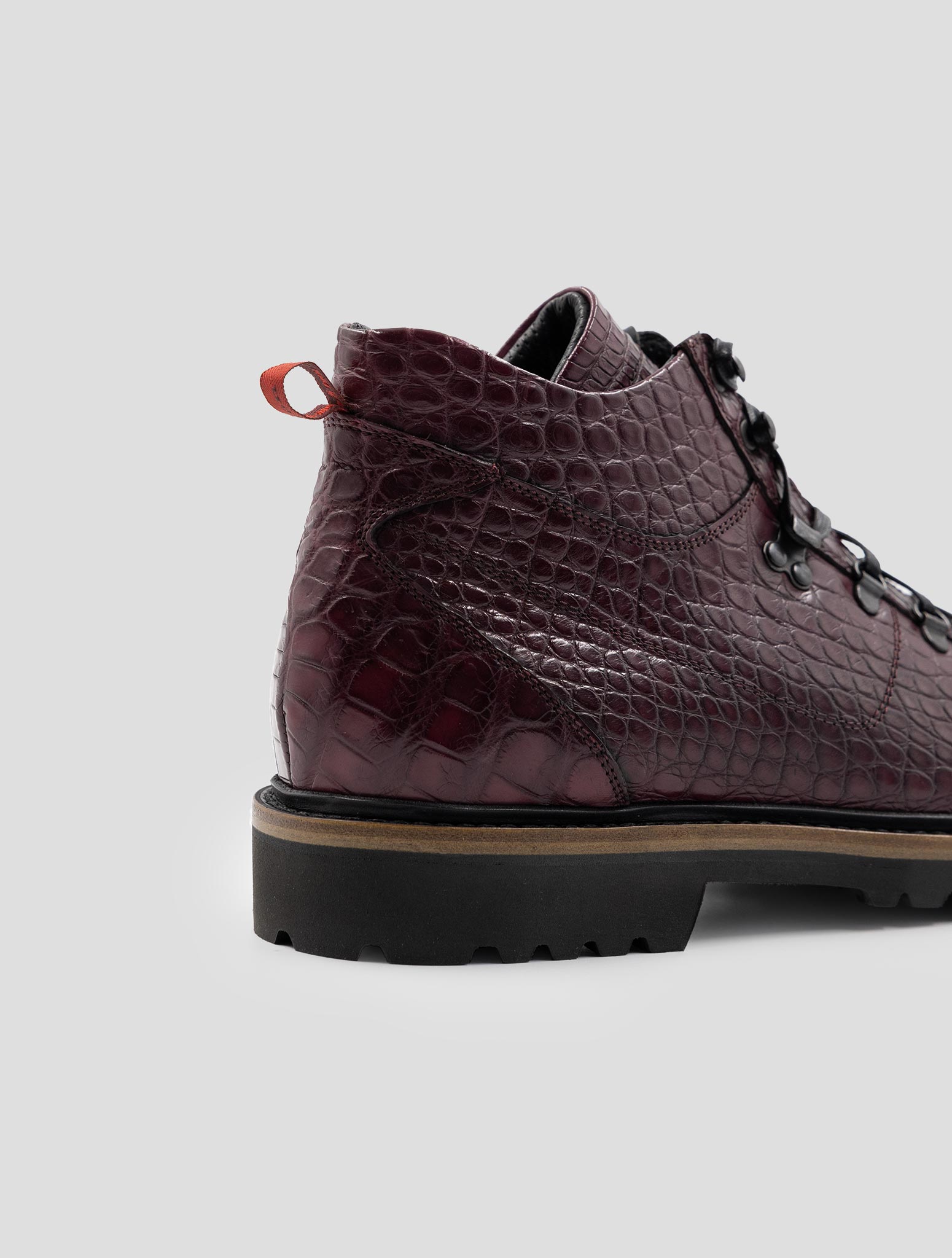 Kiton Bordeaux Leather Crocodile Boots