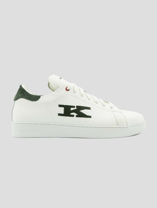 Kiton White Green Leather Sneakers