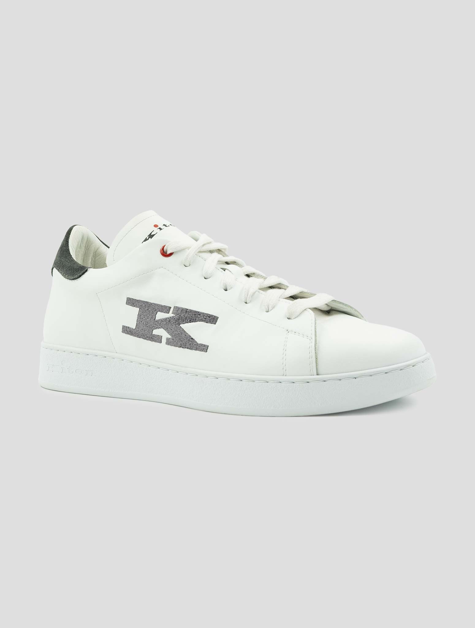 Kiton White Gray Leather Sneakers