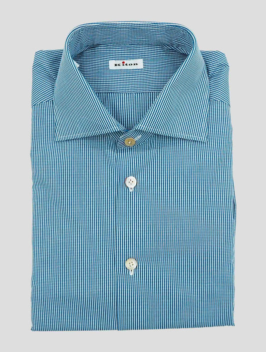 Kiton Blue White Cotton Shirt