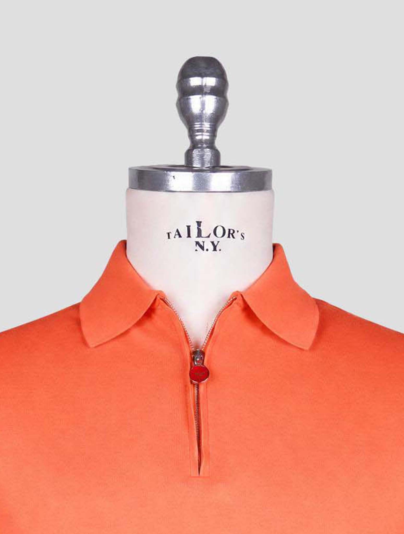 Kiton Orange Cotton Polo Half Zip