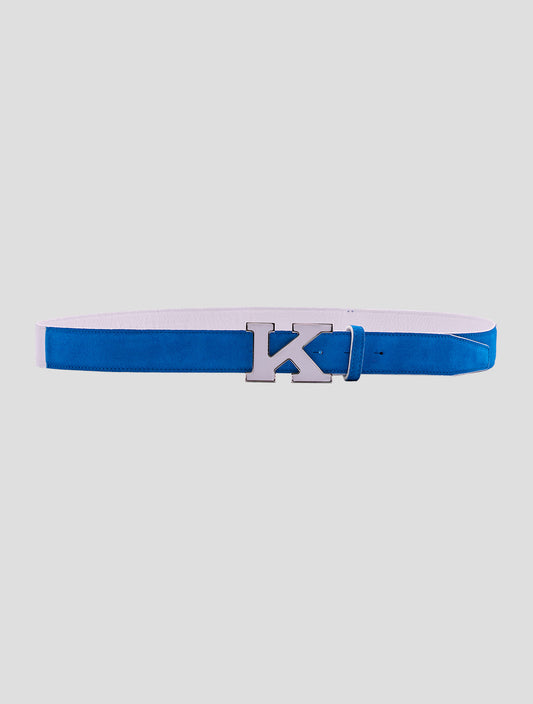 Kiton Light Blue White Leather Leather Suede Belt