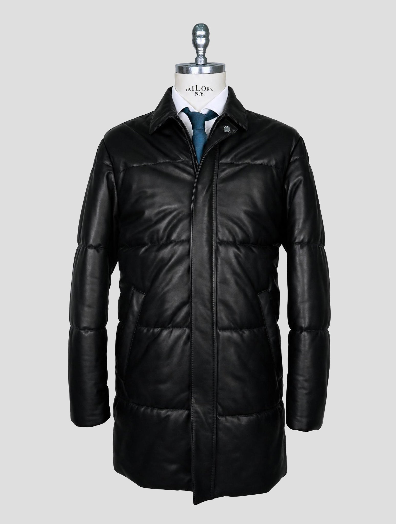 Kiton Black Leather Overcoat