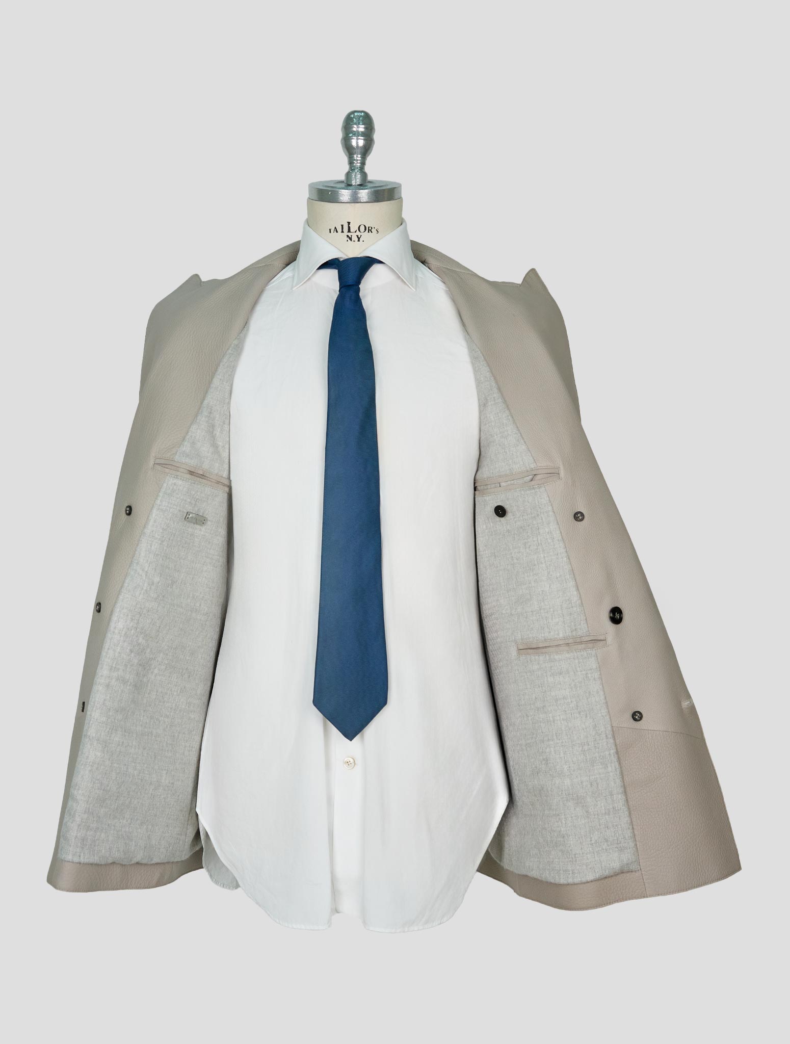 Kiton Gray Leather Deer Double Breasted Overcoat