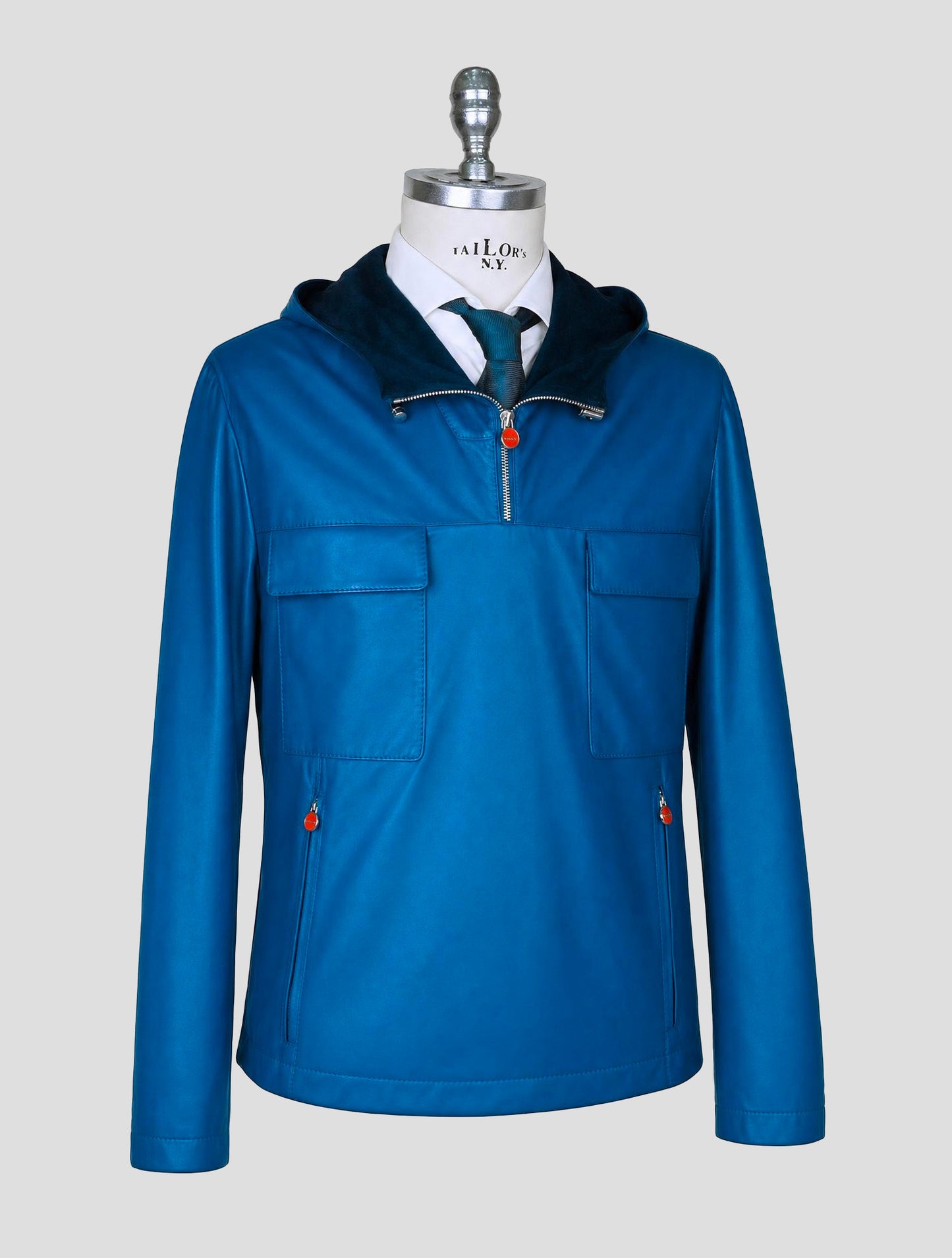 Kiton Blue Leather Coat