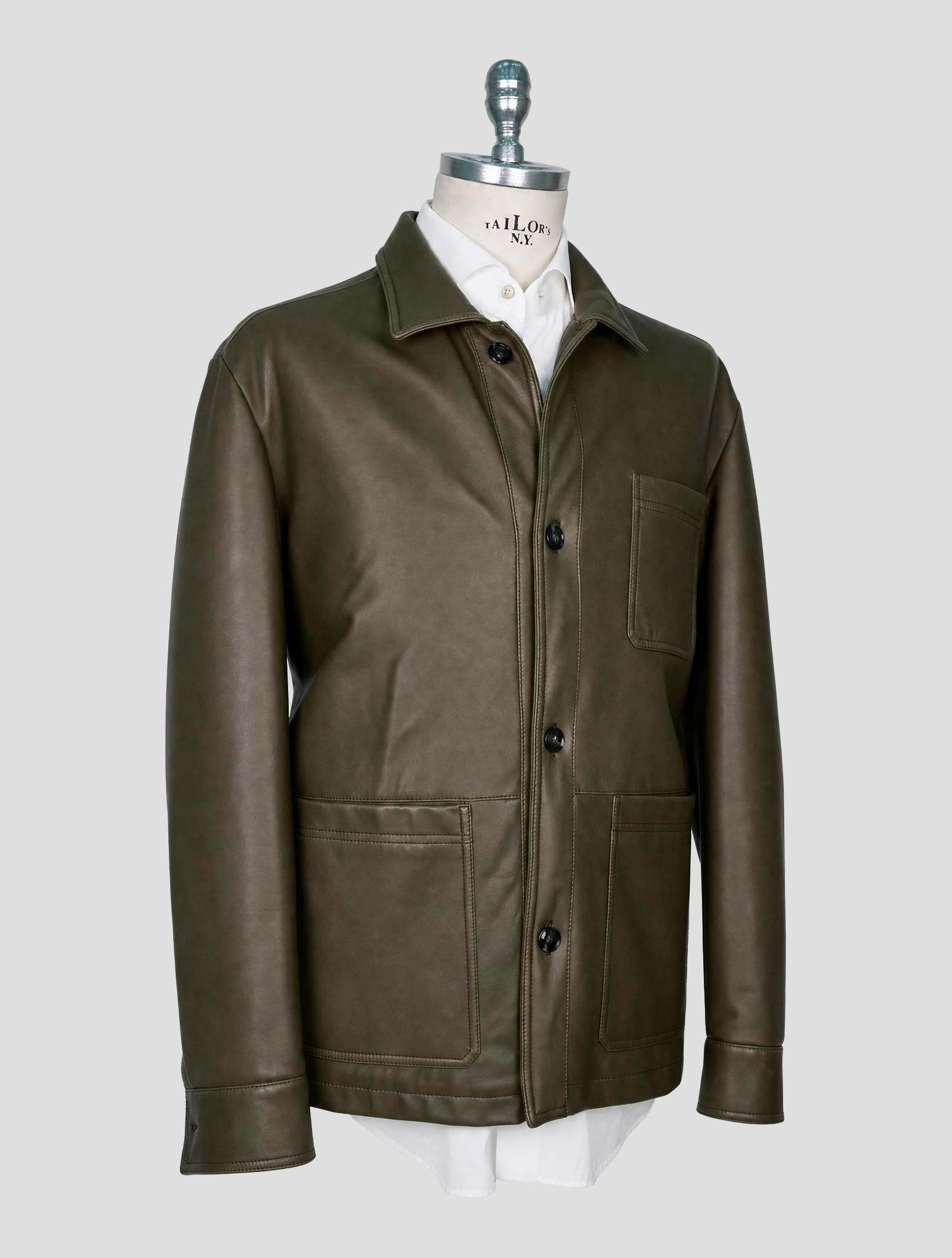 Kiton Green Leather Coat